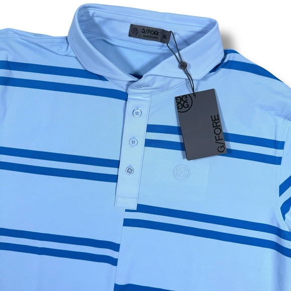 New G/FORE Men's Golf Offset Multi‎ Stripe Polo Shirt Blue Size XLarge - Picture 1 of 6